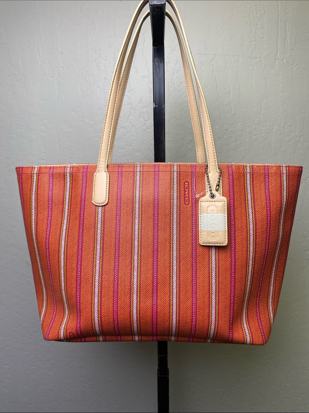 Coach legacy weekend ticking orange striped tote. No longer in production.